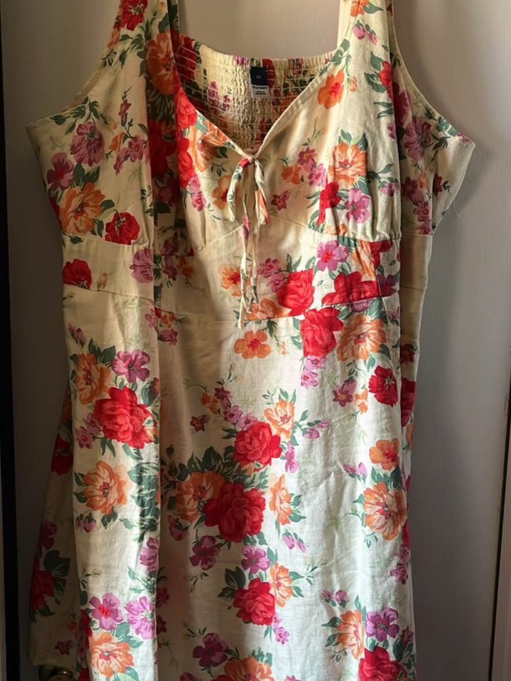 Old Navy Cream Sundress with Red, Pink & Orange Floral Print